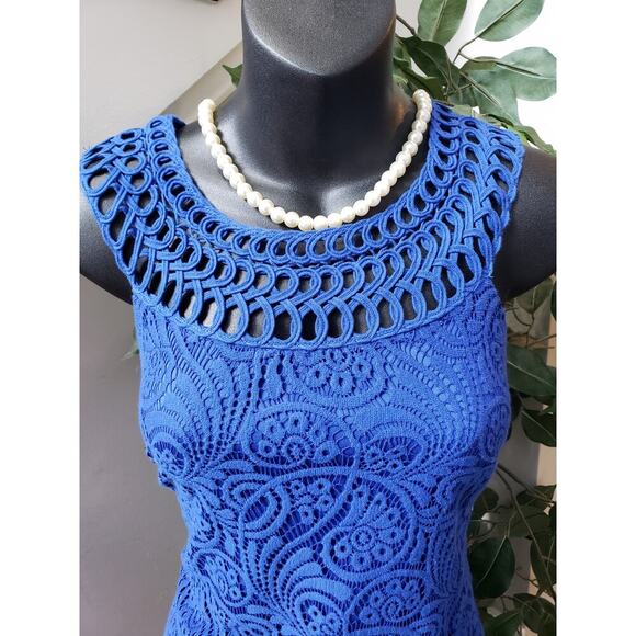Jessica Howard Shift Dress Women's Size 8 Blue Lined Sleeveless Open Weave Lace - Picture 2 of 12